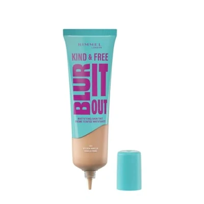 Immagine di Rimmel London Kind &amp; Free BLUR IT OUT Fondotinta Opacizzante, 163, Golden Vanilla, Controllo effetto lucido per tutto il giorno, Make up dal finish matte leggero, 30 ml