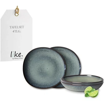 Immagine di like. by Villeroy &amp; Boch Lave set di stoviglie in terracotta, 4 pz., look pottery, servizio da tavola per 2 persone, grigio