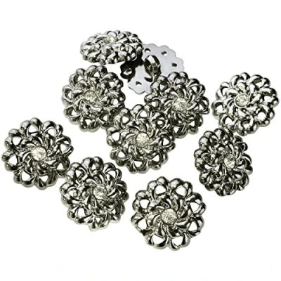 Immagine di AERZETIX C57199 Set di 10 Bottoni a coda forma fiore e pietra artificiale Ø25x11mm per cucire L40 40L colore cromo scuro apertura 4mm in plastica abbigliamento merceria cucito