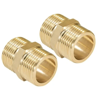 Immagine di Raccordo Filettato Maschio in Ottone da 3/4 a Pollici, &quot;x 3/4&quot; Filettatura Connettore Doppio Nipplo per Tubi (2 Pezzi)