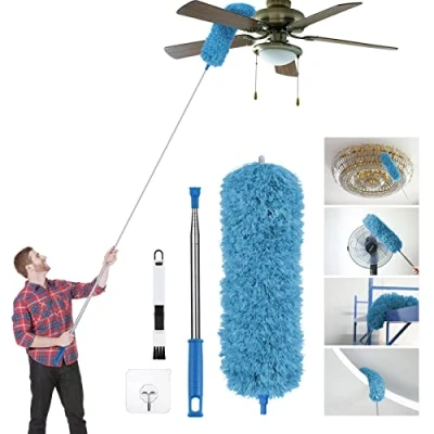 Immagine di Vicloon Spolverino per Polvere Allungabile con Manico Lungo Fino a 245cm, 1 Manico+1 Piumini+1 Spazzola+1 Ganci Autoadesivi, Microfibra Lavabile Soffitto Ragnatela Ventilatore Tenda