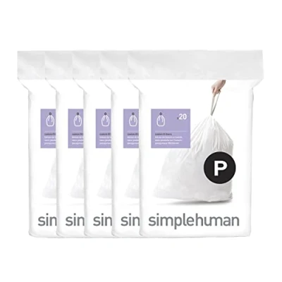 Immagine di simplehuman Code P Sacchetti per la spazzatura con cordoncino, 50 60 litri, 13 16 colore: bianco, 100 pezzi