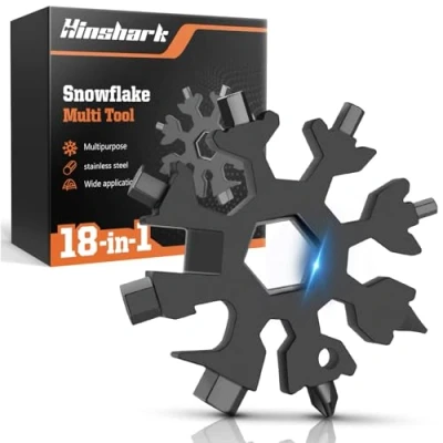 Immagine di Hinshark Regalo Uomo, 18 in 1 Multi Tool Snowflake Multiuso Gadget Utili, Idee Uomo Regali per Papà, Natale Originali, Festa del Uomo(Nero)