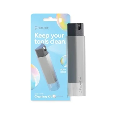 Immagine di Cleaning Kit all in one di Paperlik Flacone spray microfibra ricaricabile &amp; soluzione pulente + 5 compresse ricarica sicuro su display iPad dispositivi elettronici