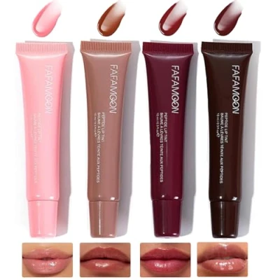 Immagine di 4 Colori Lucidalabbra Idratanti Set, Lip Gloss Lucido Rimpolpante, Glossy Plumping Butter Balm, Olio per Labbra Rimpolpante Colorato Trasparente Glow Oil Care
