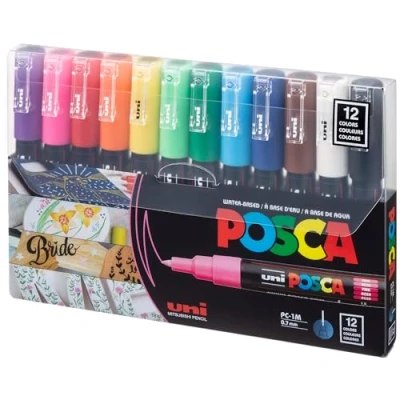 Immagine di Uni Posca Pennarello, Modello : PC 1M. Punta extra fine, Confezione da 12 pezzi(importato dal Giappone)