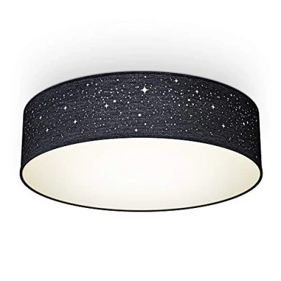 Immagine di B.K.Licht Plafoniera in tessuto nero con effetto a stelline, attacco per 2 lampadine E27 non incluse, Lampada da soffitto rotonda diametro 38cm, Lampadario moderno salotto o camera letto IP20