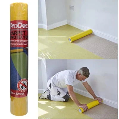Immagine di ProDec Rotolo di protezione per moquette, 50 m, resistente, autoadesivo, in plastica, completamente impermeabile, tappeti, pavimenti plastica trasparente