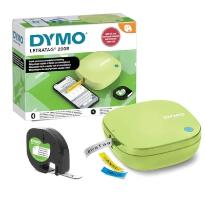 Immagine di DYMO LetraTag 200B etichettatrice Bluetooth Si connette a iOS e Android tramite tecnologia wireless Include 1 rotolo di etichette carta bianca Giallo Pistacchio