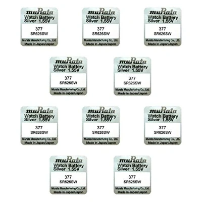 Immagine di 10 batterie da orologio MURATA 377 SR626 AG4 SR626SW ossido argento 0% Mercury [confezione 10]