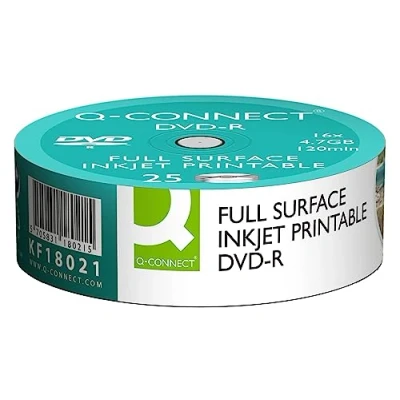 Immagine di Q Connect Disco DVD R stampabile a getto d&#039;inchiostro, 16 x 4,7 GB, confezione da 25