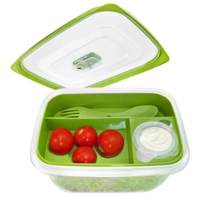 Immagine di COM FOUR® Lunch box in verde con posate e scatola di salsa bento per lavoro, scuola, università viaggio (01 pezzo 19 cm)