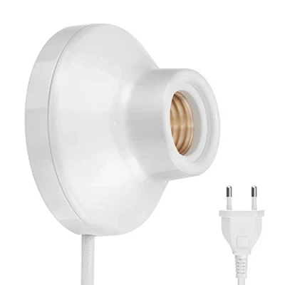 Immagine di ledscom.de presa a muro/lampada ELEKTRA, spina, interruttore, porcellana, bianco lucido, rotonda, 1x E27 max. 300W, applique da studio, di collegamento diretta, stile arredamento, illuminazione