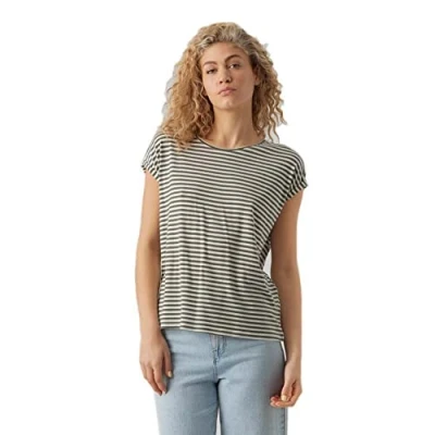 Immagine di VERO MODA Vmava Plain SS Top Stripe Ga Jrs Noos T Shirt, Laurel Wreath/Stripes: Pristine, XXL Donna