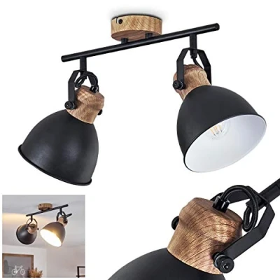 Immagine di hofstein lampada da soffitto Orny, in metallo/legno zinco/marrone, 2 luci, con faretti regolabili, x attacco E27, faretto design retro/vintage, senza lampadina/e