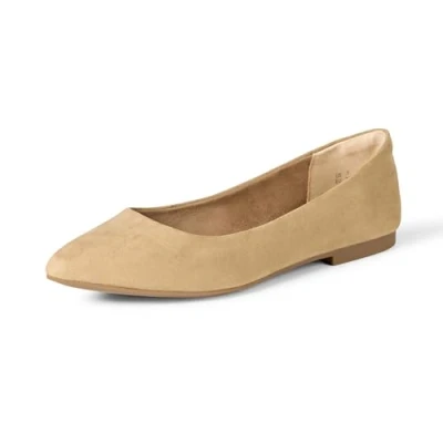 Immagine di Amazon Essentials Ballerine Basse a Punta Donna, Beige Micro Scamosciato, 42.5 EU Larga
