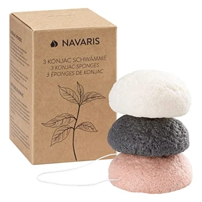 Immagine di Navaris Set 3x Spugne Konjac Viso Corpo Spugnette Naturali Pulizia Esfolianti Pelli Normali Grasse Sensibili Spugna Esfoliante 3 Pz