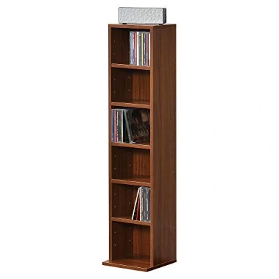 Immagine di [en.casa] Scaffale a Colonna con 6 Scomparti per CD Dvd e Oggetti Decorativi Mobile Salvaspazio Ripiani Regolabili in Altezza 90 x 20 cm Effetto Noce