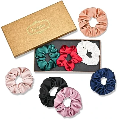 Immagine di Lolalet Scrunchies per Capelli Fasce Elastiche in Morbido Raso Dormire, Porta Coda di Cavallo Accessori Adolescenti Ricci Sottili 8 Pezzi, Stile D Taglia L