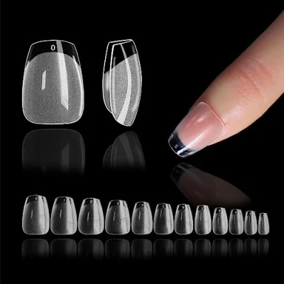 Immagine di 552 Pezzi Unghie Finte Corte Tip In Gel, Ballerina Corta, 12 Taglie Bara Full Cover Tips Unghie, Pre shape per Trasparenti Acrilico Artificiale Nail Art