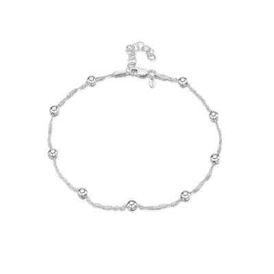 Immagine di Amberta Gioielli Catenina da Caviglia Argento Sterling 925 Modello Singapore con Perline (4 mm) 1,4 mm Regolabile 22 a 25,5 cm Misura Flessibile