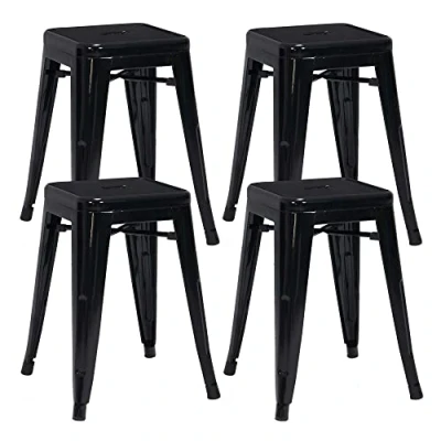Immagine di Duhome 4x sgabello metallo ferro altezza 46 cm impilabile robusto design industriale selezione colore 665A, colore:nero, materiale:metallo