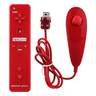 Immagine di OSTENT 2 in 1 Controller Remoto Incorporato Motion Plus + Nunchuk per Nintendo Wii gioco Rosso