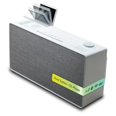 Immagine di Pure Evoke Home All In One Music System per la casa (DAB+/UKW Radio, Internet Podcasts, Spotify Connect, Bluetooth, CD e potente suono stereo da 100 Watt) Bianco cotone