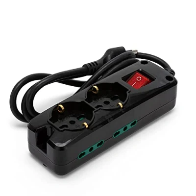 Immagine di VELAMP MULTIT I S24K Multipresa 2 Prese Polivalenti (Schuko + 10/16A) 4 Bivalenti (10/16A) Interruttore Luminoso Colore Nero