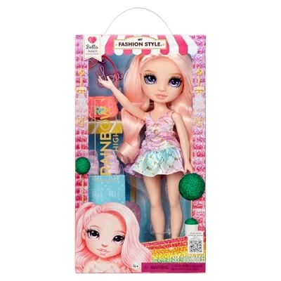 Immagine di Rainbow High My Fashion Style Doll Bella Bambola alla moda color rosa di 28 cm con abito e borsetta moda, snodata, collezionabile, età 4 12 anni