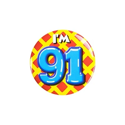 Immagine di PD Party 6014791 Compleanno Distintivo/Spillo Badge Celebrazione Festa I&#039;m 91, Multicolore, 5.5cm Lunghezza x Larghezza 0.5cm Altezza