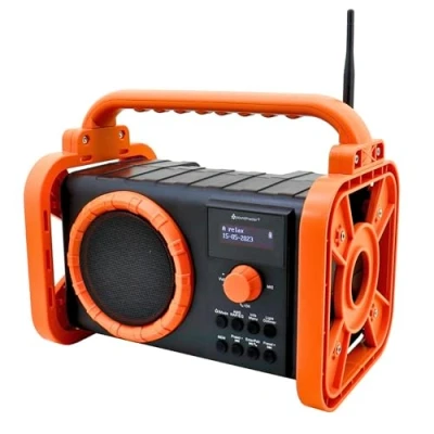 Immagine di Soundmaster Radio DAB80 OR da cantiere con DAB+ FM Bluetooth e batteria agli ioni di litio IP44, resistente alla polvere spruzzi d&#039;acqua