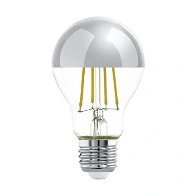 Immagine di Eglo E27 LED, lampadina a specchio color argento, antiabbagliante, 7,5 Watt (equivalente 60 Watt), 806 lumen, luce bianco caldo, 2700k, con riflettore, Edison A60, Ø 6 cm