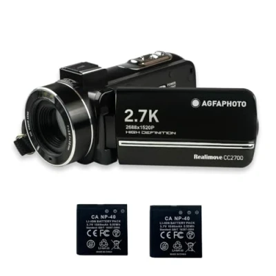 Immagine di AgfaPhoto Realimove CC2700 Videocamera da 2,7 K, foto 24 MP, touch screen IPS 3,0&quot;, zoom digitale 18x, luce LED, telecomando, 2 batterie al litio