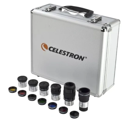Immagine di Celestron 94303 Kit di filtri e oculari da 3 cm Include 14 pezzi in una custodia metallo rivestita schiuma, argento