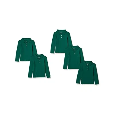Immagine di Amazon Essentials Polo in Tessuto Interlock a Maniche Lunghe Bambine e Ragazze, Pacco da 5, Verde Scuro, 5 Anni