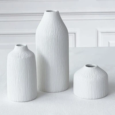 Immagine di Kate Aspen Set di 3 vasi da fiori in ceramica bianca, stile bohémien, per erba della pampa, eucalipto, secchi e piante, decorazione mensole, moderna fattoria