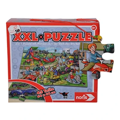 Immagine di Noris Big Bobby Car Puzzle XXL con 45 pezzi, 2 motivi, 50, dimensioni complessive: 64 x 44 cm, per bambini dai 3 anni in su, Multicolore, 606032051