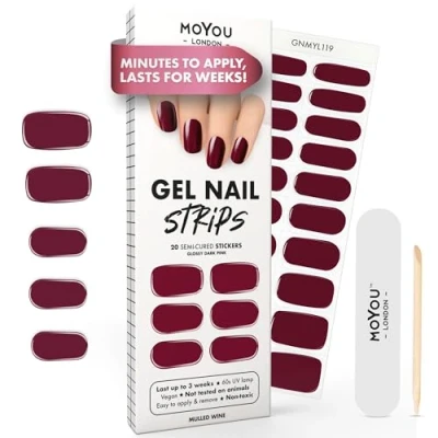 Immagine di MOYOU LONDON Strisce gel UV semiindurite 20 pezzi Pellicole per unghie indurenti manicure in qualità salone Mulled Wine