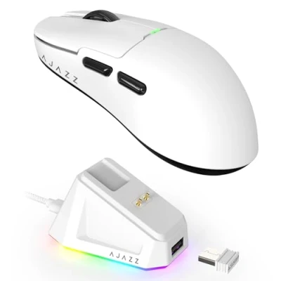Immagine di MAGIC REFINER X AJAZZ AJ159P Mouse Da Gioco Wireless con Dock Di Ricarica Magnetica RGB, per PC Cablati 2.4G/USB C, Sensore PAW3395, 6 DPI Regolabili Fino a 26000 PC/Mac Bianco
