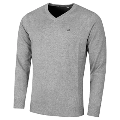 Immagine di Calvin Klein Maglione da golf uomo in morbido cotone con scollo a V 2024, Marna grigia, XL