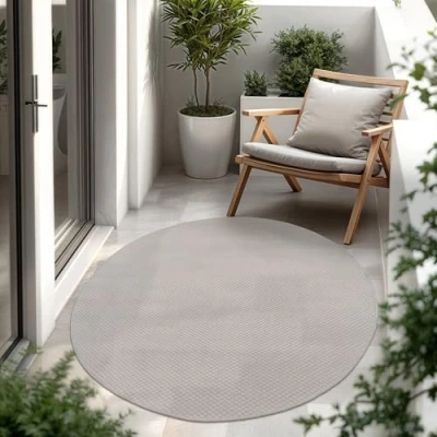 Immagine di Paco Home Tappeto Per Esterno Balcone Terrazza Cucina Monocolore Mélange, Dimensione:80 cm tondo, Colore:Ivoire