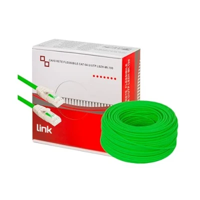 Immagine di LINK LK6A100V Matassa cavo rete Categoria 6A non schermato UTP AWG24 Halogenfree Flessibile COLORE VERDE MT.100, intestato da ambo i lati