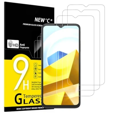 Immagine di NEW&#039;C 3 Pezzi, Vetro Temperato per Xiaomi POCO M5, Pellicola Prottetiva Anti Graffio, Impronte, Senza Bolle, Durezza 9H, 0,33mm Ultra Trasparente, Resistente