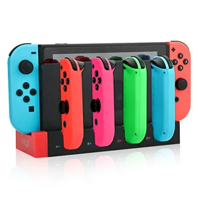 Immagine di Dock di Ricarica Compatibile con Controller Joycons Switch, Stazione per Caricabatterie Switch Joy da 4Pezzi Indicazione LED Lampione