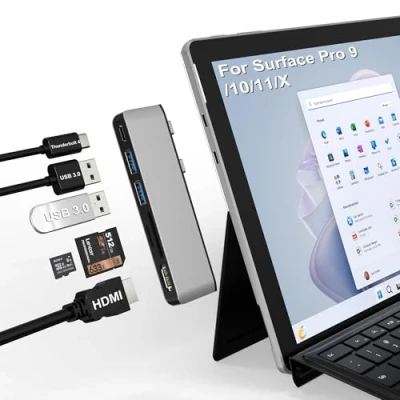 Immagine di Surface Pro 9 Accessori, Hub Docking Station con HDMI 4K, USB C Thunderbolt 4 (Display+Dati+PD), 3.0 * 2, SD TF Card Slot, Triple Display per Microsoft 9/X