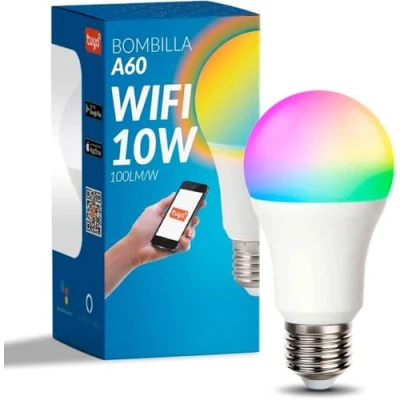 Immagine di M Ledme Lampadina LED Smart WiFi A60 10W (Eq. 90 W) presa E27, senza Hub, RGB+CCT, dimmerabile, luce bianca e colorata, compatibile con Alexa Google Home, LM7141