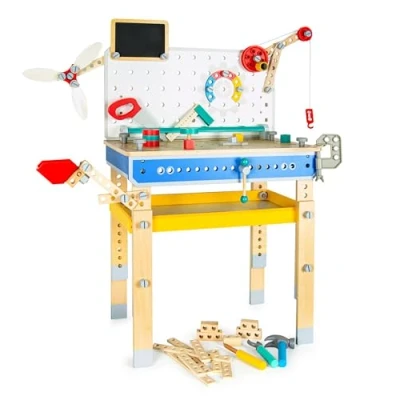 Immagine di Leomark Attrezzi da Lavoro, Set in Legno 89cm (A), Laboratorio di per Bambini con Accessori, Strumenti Kit, Giocattolo casa, Scuola e Asilo Jumbo Constructor