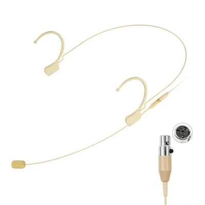 Immagine di KIMAFUN Microfono Archetto Headset Microphone Professionale a Doppio Gancio per L&#039;orecchio Condensatore Compatibile con Shu_re Wireless System Bodypack Transmitter, Mini XLR TA4F, Beige, HC 810 D4
