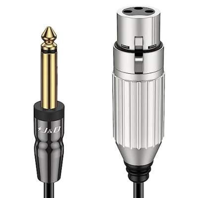 Immagine di J&amp;D Cavo per Microfono da XLR a TS 6,35 mm, Audio Stereo Sbilanciato con Rivestimento in PVC mm 1/4 Maschio Femmina Altoparlanti, Microfoni, Mixer e AMP